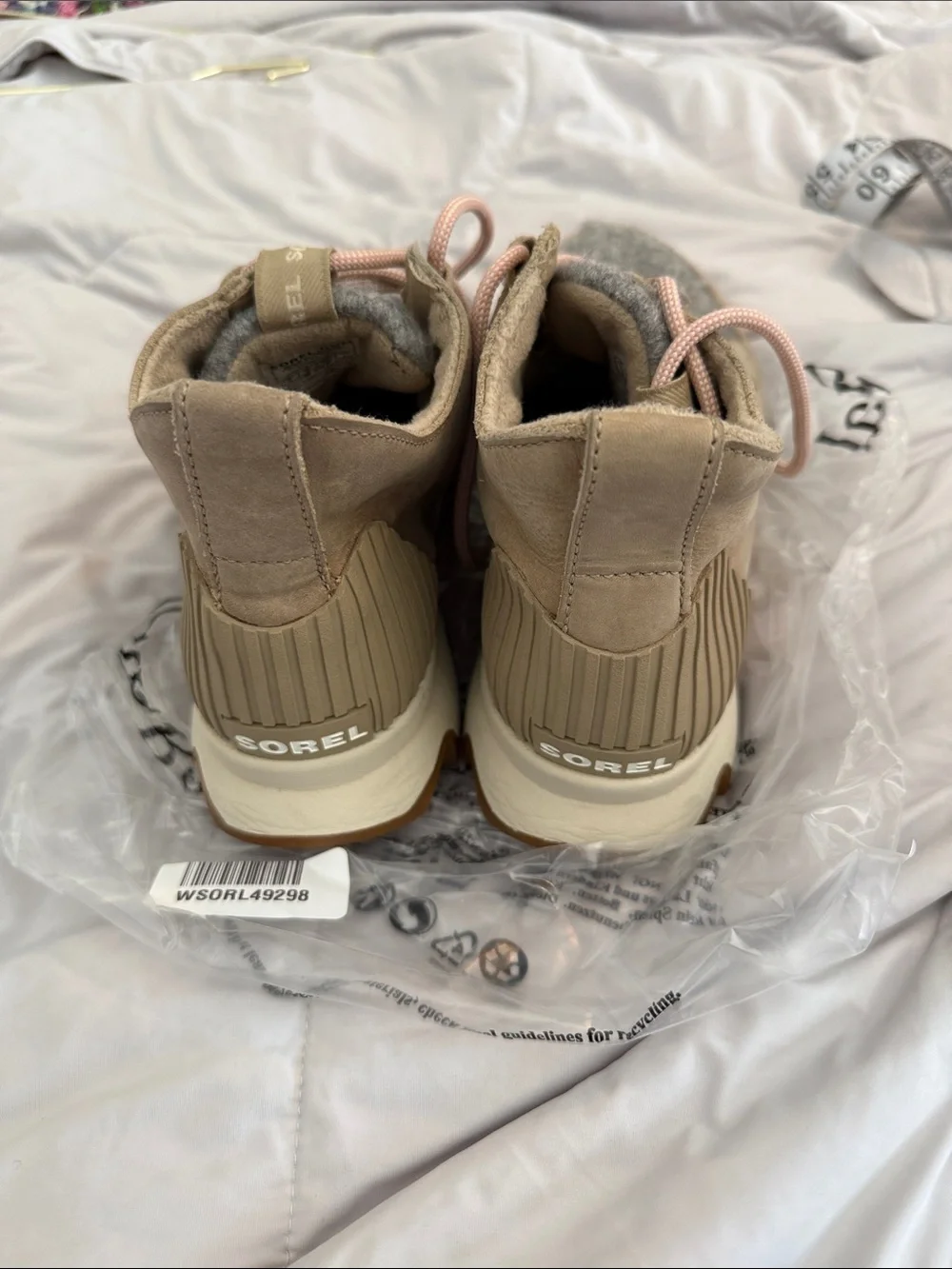 Sorel Beige & Gray Women's Ankle Sneakers with Pink Laces